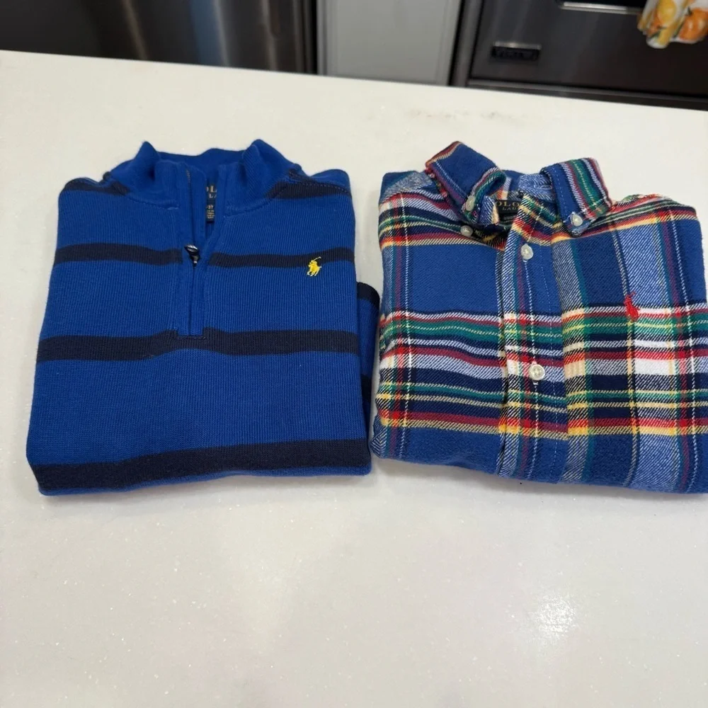 Ralph Lauren Boys 1/4 Zip Sweater & Plaid Shirt Sz 3/3T